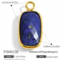Faceted blue natural stone rectangular pendant with polished gold stainless steel frame - Rectangular Style (PJ94619E)