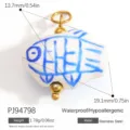 Pendentif poisson blanc et bleu peint à la main en acier inoxydable imperméable - Style Petit Poisson (PJ94798)