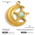 Stainless steel celestial moon and star pendant with natural light green stone inlay - Star and Moon Style (PJ94620)