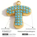 Pendante a lettera T dorata con pietre blu turchese per creazione gioielli DIY - Alfabeto T (PJ94651T)