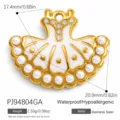 Pendentif robe de ballerine dorée en acier inoxydable avec perles et strass pour bijoux DIY. - Style Tutu de Ballet (PJ94804GA)