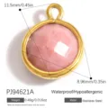 Round pink faceted natural stone pendant with gold stainless steel frame for DIY jewelry - Round Style (PJ94621A)