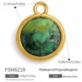 Green natural stone round pendant with gold stainless steel frame for DIY jewelry - Round Style (PJ94621B)