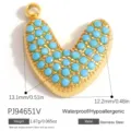 Ciondolo a cuore lettera V dorato con pietre turchesi accessorio per gioielli DIY - Alfabeto V (PJ94651V)