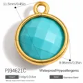 Premium gold-plated stainless steel round pendant with turquoise-style faceted stone - Round Style (PJ94621C)