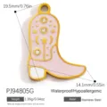 Pendentif botte de cowboy rose en acier inoxydable avec détails étoiles et cristaux - Style Botte de Cowboy (PJ94805G)
