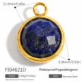 Round gold stainless steel pendant with blue faceted natural stone and measurements - Round Style (PJ94621D)