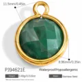 Green natural stone pendant with gold stainless steel bezel and size details - Round Style (PJ94621E)