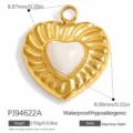 Gold stainless steel heart pendant with white natural stone inlay and dimensions - Heart Style (PJ94622A)
