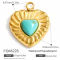 Stainless steel heart-shaped pendant with turquoise stone inlay for DIY jewelry making - Heart Shape (PJ94622B)