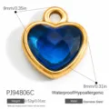 Pendentif cœur facetté en verre bleu avec cadre en acier inoxydable doré, 9x8mm - Style Cœur (PJ94806C)