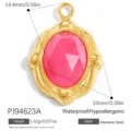 Gold-plated stainless steel oval pendant with pink natural stone for DIY jewelry - Oval Shape (PJ94623A)