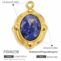 Gold-plated stainless steel oval pendant with faceted blue natural stone inlay - Oval Shape (PJ94623B)
