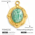 Gold plated stainless steel pendant with oval green marble stone for jewelry making - Oval Shape (PJ94623C)