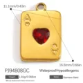 Pendentif carte à jouer As de Cœur en acier doré avec pierre rouge pour bijoux DIY - Style Carte de Poker As de Cœur (PJ94808GC)