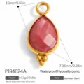Elegant faceted pink natural stone teardrop pendant in golden stainless steel frame - Water Drop Shape (PJ94624A)