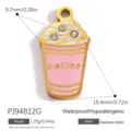 Pendentif tasse à café en acier inoxydable avec émail rose et cristaux étincelants - Style Tasse à Café (PJ94812G)