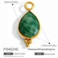 Green natural stone teardrop pendant in gold-plated stainless steel setting - Water Drop Shape (PJ94624B)