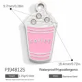 Pendentif tasse à café en émail rose en acier inoxydable avec trois strass brillants. - Style Tasse à Café (PJ94812S)