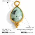 Gold-plated stainless steel teardrop pendant with green natural stone for DIY jewelry making - Water Drop Shape (PJ94624C)