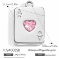 Pendentif As de Cœur en acier inoxydable avec cristal rose, 11x17mm - Style Poker As de Cœur (PJ94808SB)