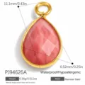 Teardrop pink natural stone pendant in gold stainless steel frame for DIY jewelry making - Water Drop Shape (PJ94626A)