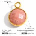 Round faceted pink natural stone pendant with gold stainless steel bezel for DIY jewelry - Round Style (PJ94627A)