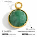 Faceted round green natural stone pendant with gold stainless steel frame for DIY - Round Style (PJ94627B)