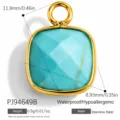 Square faceted turquoise pendant in golden stainless steel frame for DIY jewelry - Square Style (PJ94649B)