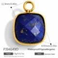 Cushion cut blue natural stone pendant in gold stainless steel for DIY jewelry making - Square Style (PJ94649D)