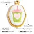 Stainless steel hexagon pendant with green drink and heart design for DIY jewelry. - Cup Drink (PJ94500) / 25.3x15.7mm