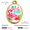 Gold plated oval stainless steel flamingo charm pendant for DIY jewelry making crafts - Flamingo (PJ94501) / 27x16.9mm