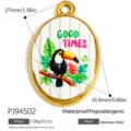 Tropical toucan oval stainless steel pendant with Good Times enamel design charm - Toucan (PJ94502) / 27x16.9mm