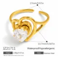 Anillo de corazón en acero inoxidable dorado con circón, joya impermeable para mujer - Estilo con Forma de Corazón (JZ21711)