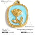 Vergoldeter Edelstahl Rose Anhänger mit hellblauem Emaille für DIY Schmuckherstellung - Rosen-Stil(PJ91241I) / 18.1x13.6mm / Blau