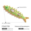 Colgante de pez en esmalte verde de acero inoxidable dorado para joyas DIY y accesorios - Estilo Pez Verde(PJ94078B)