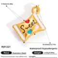 Colgante de bolsa de caramelos de acero inoxidable dorado con corazones dulces - Estilo Bolsa de Caramelos(PJ91221)