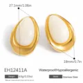 Elegant vintage teardrop resin stud earrings in gold-plated stainless steel finish - Vintage Teardrop Splicing Style (EH12411A)