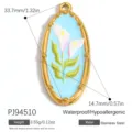 Pendente ovale in acciaio inossidabile con smalto azzurro e dettaglio floreale di giglio bianco - Calla (PJ94510)