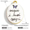 Ciondolo ovale in acciaio inox con farfalla e scritta 'segui i tuoi sogni' in smalto. - Stile Ovale Sogni di Farfalla (PJ94465)