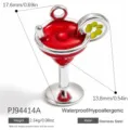 Dije de copa de cóctel de esmalte rojo en acero inoxidable para joyería y zapatos - Estilo Cóctel Acero Rojo(PJ94414A)