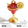 Colgante de copa de cóctel en acero inoxidable dorado con esmalte rojo para joyas DIY - Estilo Cóctel Oro Rojo(PJ94414GA)