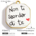 Ciondolo a cuore retrò in acciaio inossidabile con la frase Non ti scordar di te - Stile Ottagonale Non Ti Scordar (PJ94471)