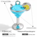 Colgante de cóctel esmaltado azul en acero inoxidable para joyería DIY - Estilo Cóctel Acero Azul(PJ94414C)