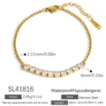 Pulsera de acero inoxidable dorada con circonitas, impermeable e hipoalergénica. - Estilo de Taladro de Fila Redonda (SL41816)