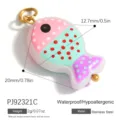 Colorful fish-shaped glass pendant with stainless steel ring for jewelry DIY. - Colorful Glass Fish (PJ92321C)