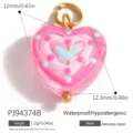 Sweet pink glass heart pendant for DIY jewelry, stainless steel 12mm size, 1.2g - Pink Heart Pendant (PJ94374B)