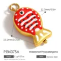 Cute red glass fish pendant charm with gold stainless steel finish for DIY jewelry making - Red Wave Pattern Fish (PJ94375A)