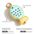Cute blue and white striped fish shaped pendant in gold stainless steel for DIY jewelry - Light Blue Polka Dot Fish (PJ94375C)