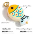 Colorful glass fish pendant for DIY jewelry making with stainless steel metal loop - Creamy White Grid Fish (PJ94376B)